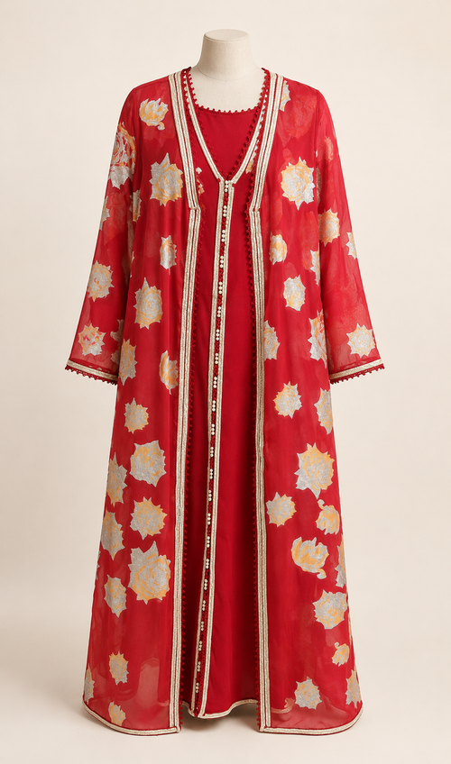 Cobalt Sky Abaya in Rot, Produktfoto