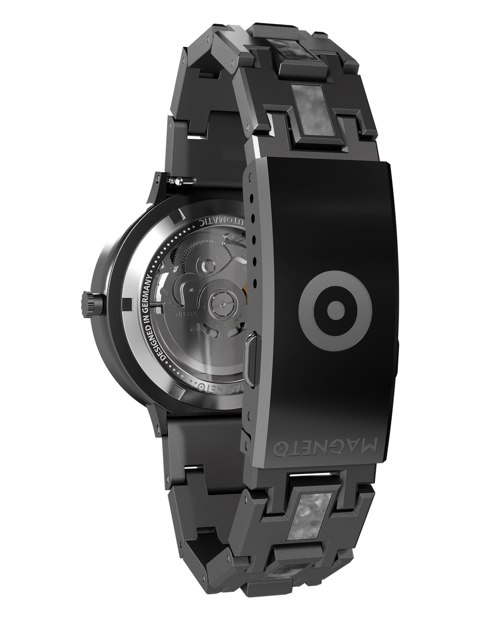 Herrenuhr Magneto Watch Marble Black Automatik 42 mm Marmor Edelstahl Glasboden