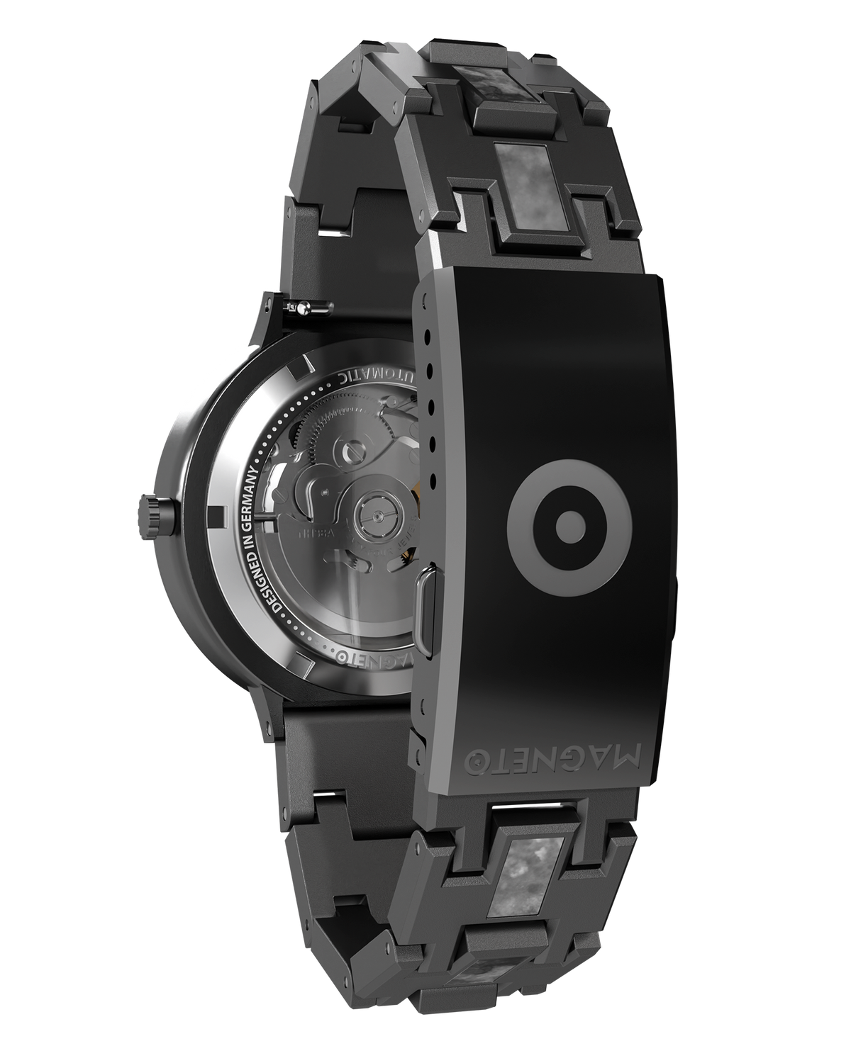 Herrenuhr Magneto Watch Marble Black Automatik 42 mm Marmor Edelstahl Glasboden