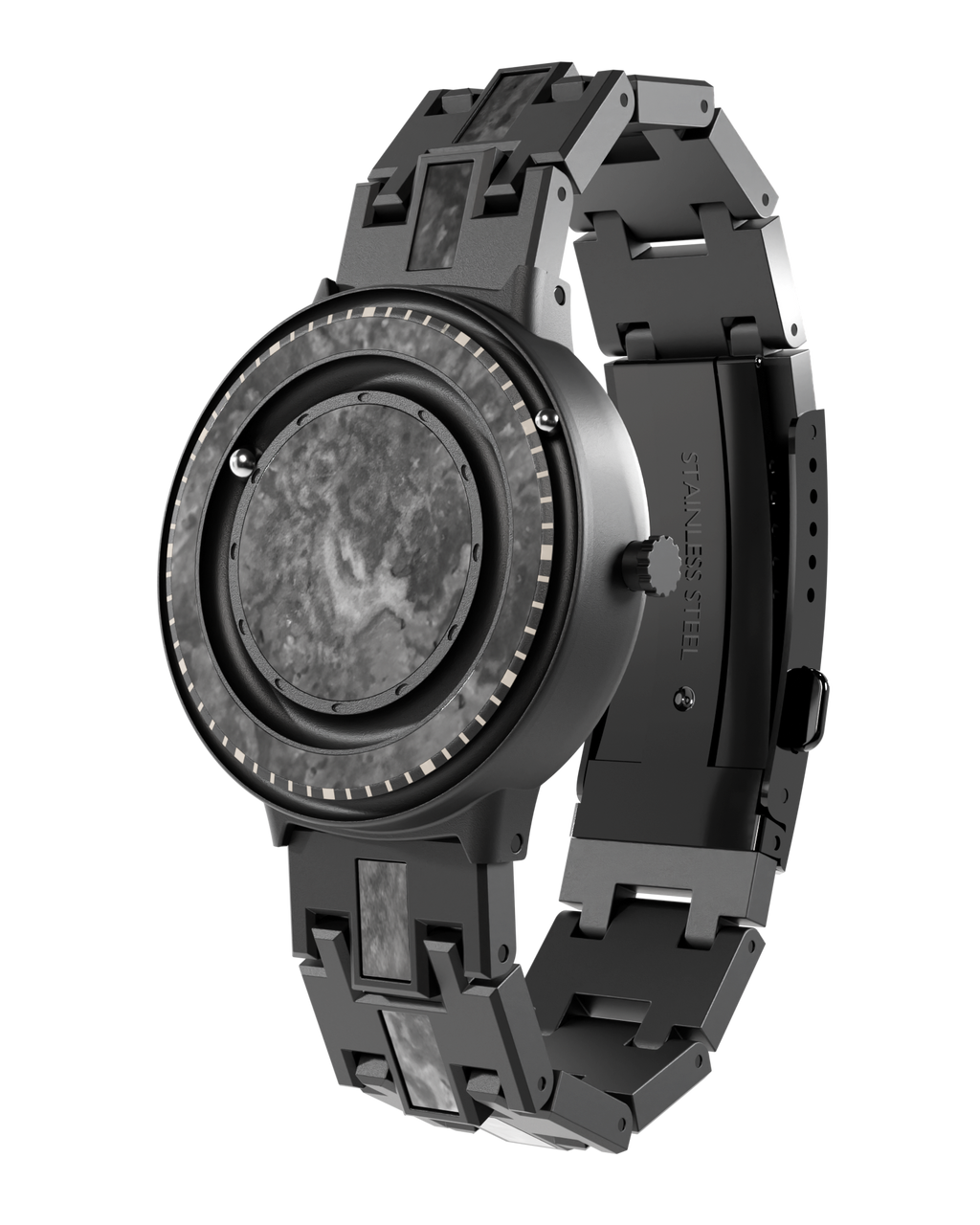 Herrenuhr Magneto Watch Marble Black Automatik 42 mm Marmor Edelstahl Glasboden