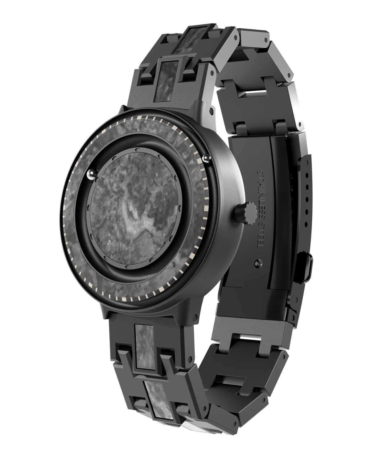 Herrenuhr Magneto Watch Marble Black Automatik 42 mm Marmor Edelstahl Glasboden