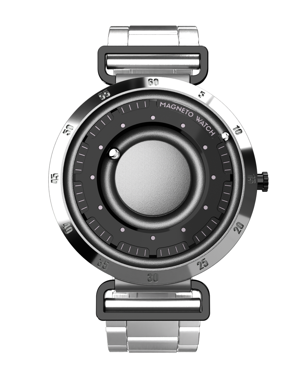 Armbanduhr Magneto Watch Nexus Titan 43 mm Edelstahlarmband silber Magnetkugeln