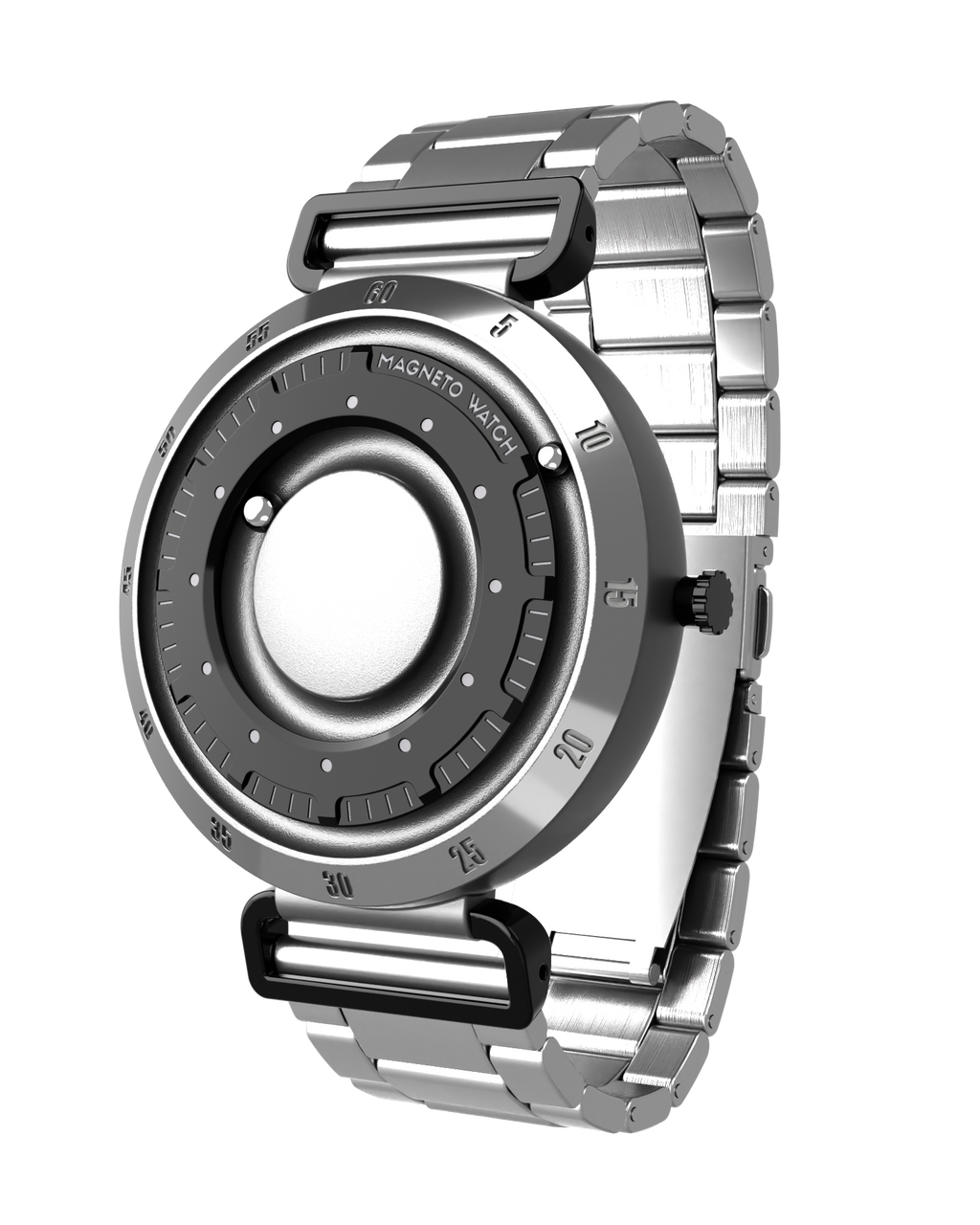 Armbanduhr Magneto Watch Nexus Titan 43 mm Edelstahlarmband silber Magnetkugeln