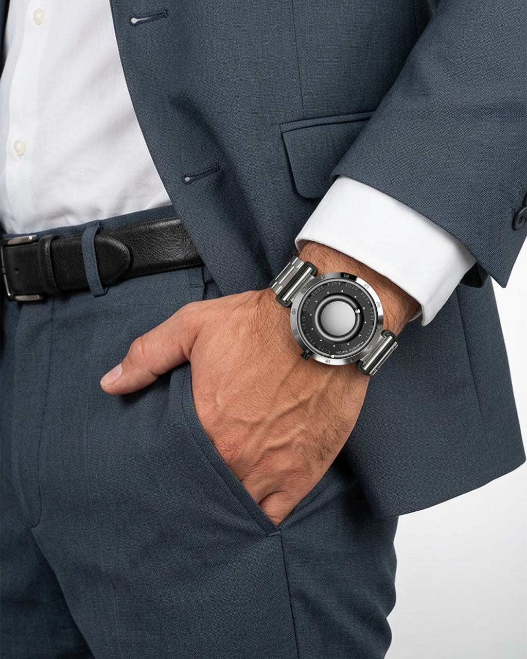 Armbanduhr Magneto Watch Nexus Titan 43 mm Edelstahlarmband silber Magnetkugeln