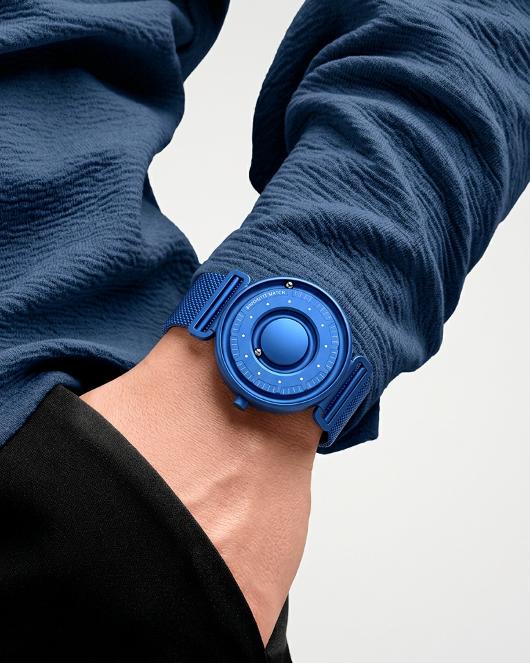 Herrenuhr Magneto Watch Primus Blue 43 mm Milanaise blau Magnetkugeln