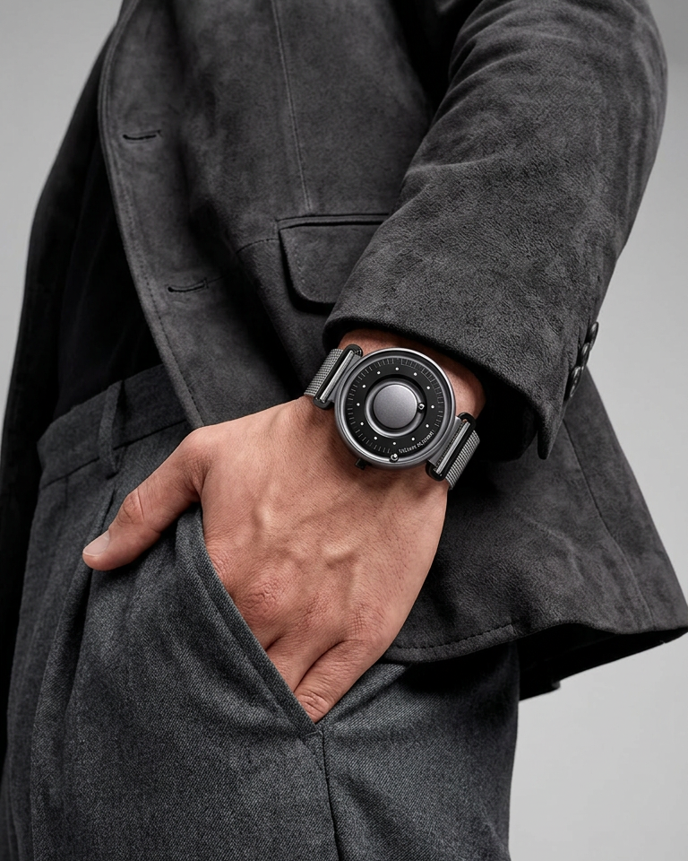 Herrenuhr Magneto Watch Primus Titan titangrau Milanaise silber Magnetkugeln
