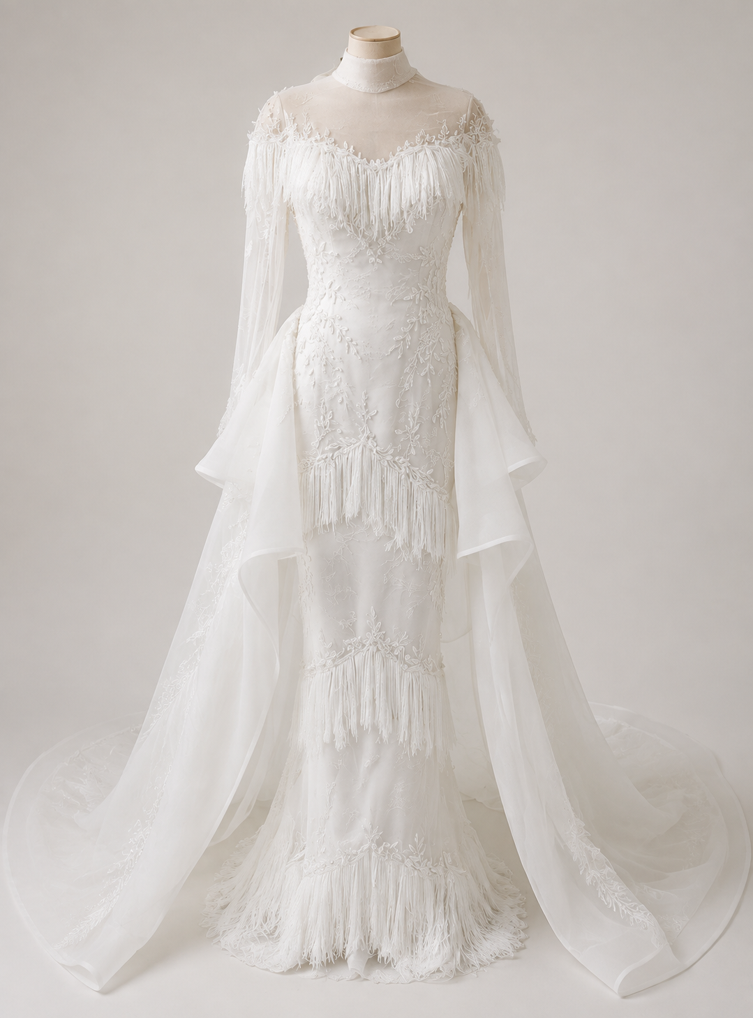 Ivory High-Neck Fransenkleid, Produktfoto