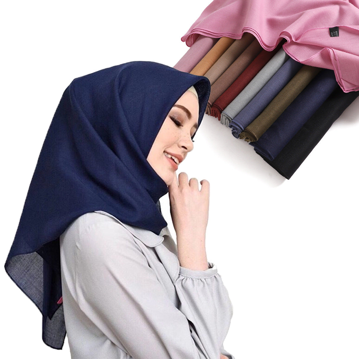 Hijab Kopftuch quadratisch 110 cm Polyester schwarz einfarbig Damen Tuch leicht