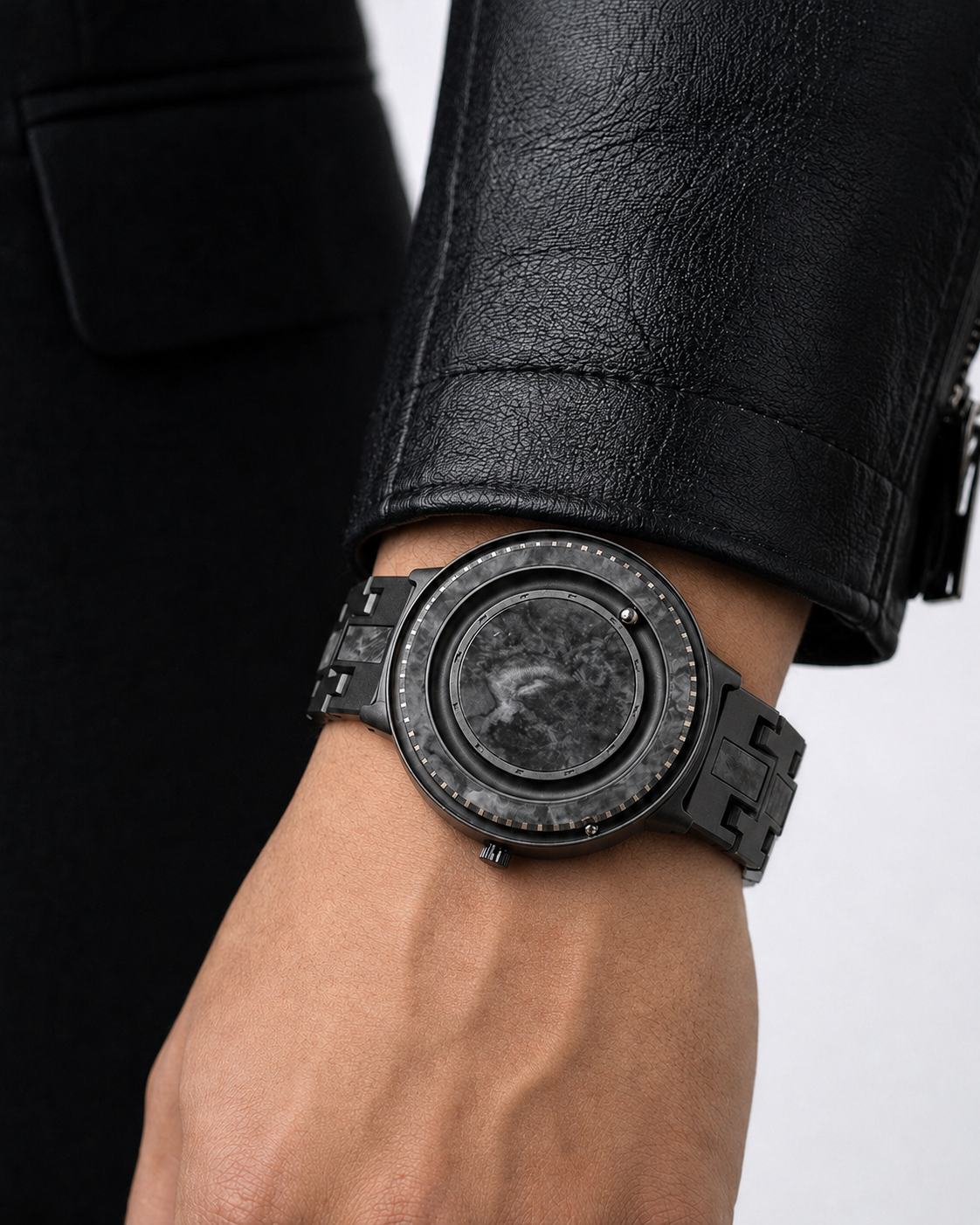 Herrenuhr Magneto Watch Marble Black Automatik 42 mm Marmor Edelstahl Glasboden